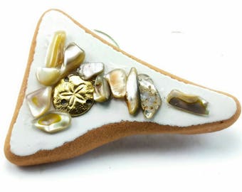 Handmade Beach Pottery and shell Brooch