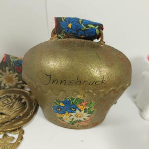 XL Large Vintage Hand Painted Brass INSSBRUCK Austrian Cow Bell