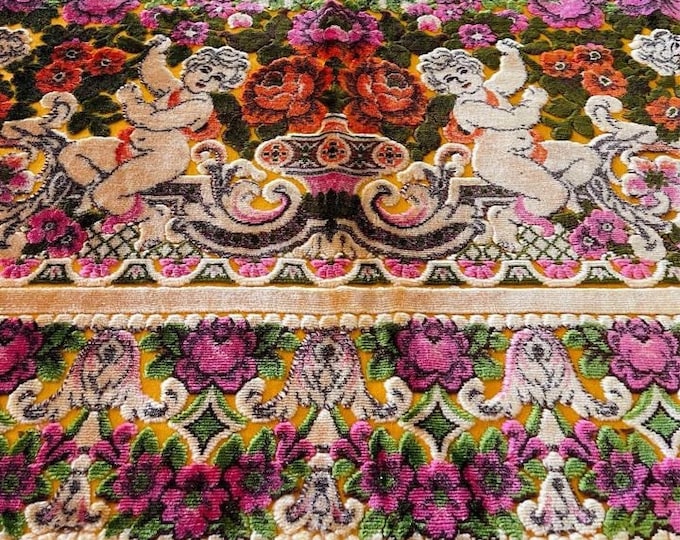 Vintage Italian Velvet Bedspread , Vintage Velvet Blanket, Tablecover