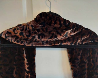 Animal Pattern Velvet Silk and Viscose Brown and Black Scarf