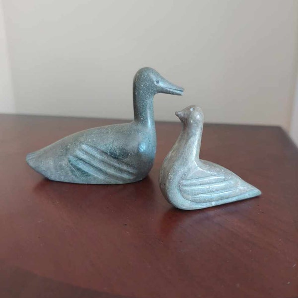 Two Small Inuit Carved Birds Soapstone, Signed