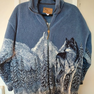 SPECIAL ITEM* USA VINTAGE WOLF DESIGN FLEECE HALF ZIP JACKET