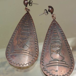 Vintage Egyptian Metal Drop Earrings, Pharoh Earrings