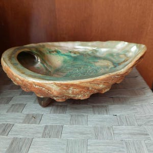 LARGE Footed Red Abalone Shell, Vintage 1950's Natural Seashell 8.70 Inches