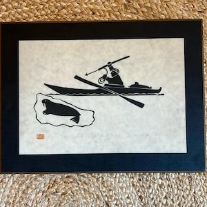 Henry Napartuk HAND Signed Inuit Vintage Inuit 70&#39;s Laminated Wood Block Print,