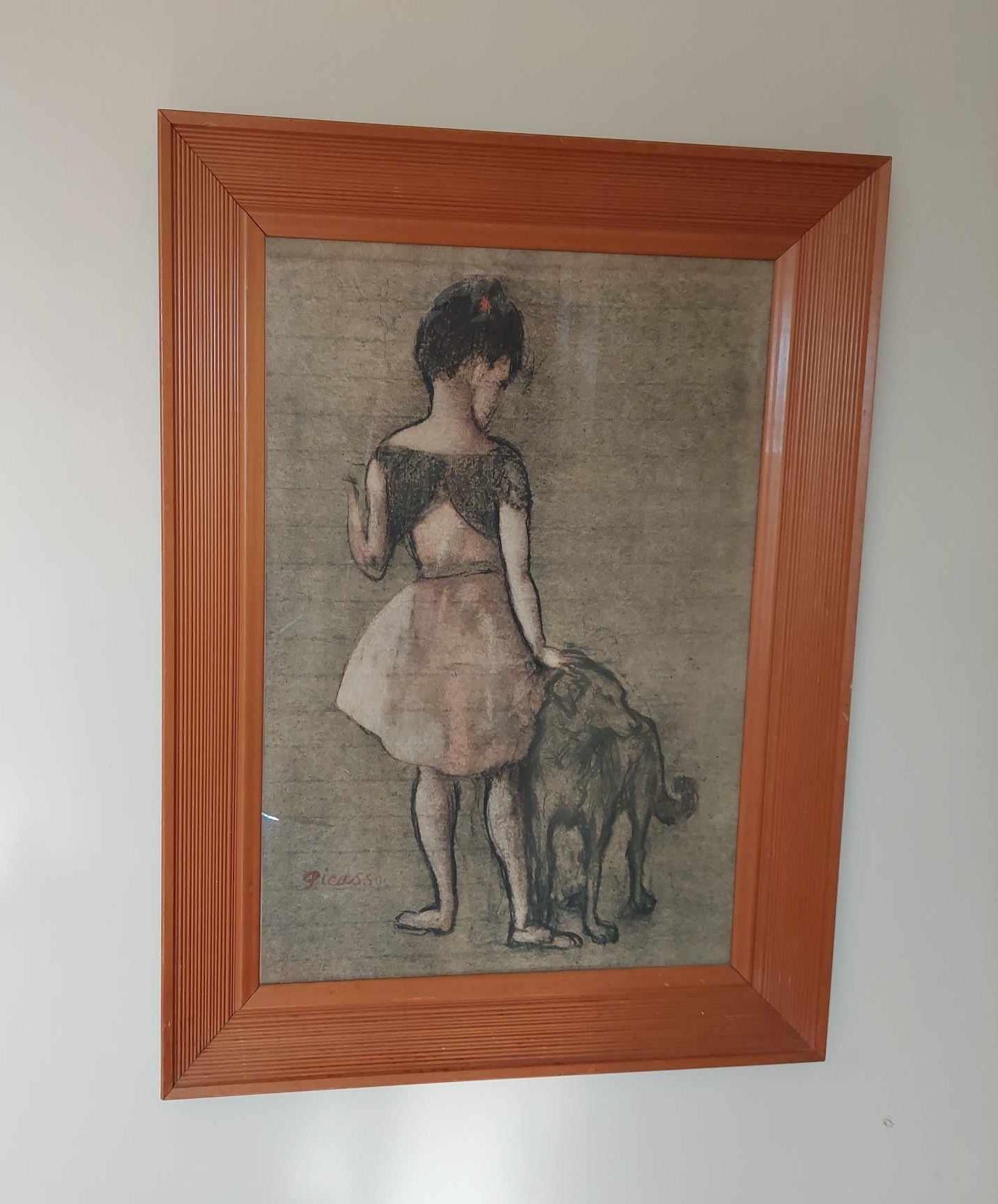 * antique picture ❀* 女の子とワンちゃんのいる 版画プリント Printed and Shipped | Vintage Painting | Woman With Dog and