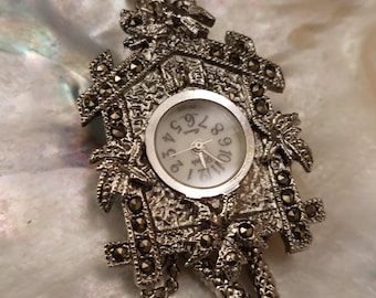 Collier pendentif montre à remontage vintage horloge coucou (fonctionne)