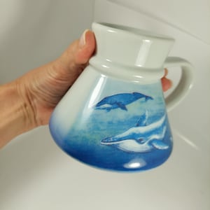 WHALES Vintage Coffee or Tea No Spill Large Mugs, Japan Wide Bottom Mug