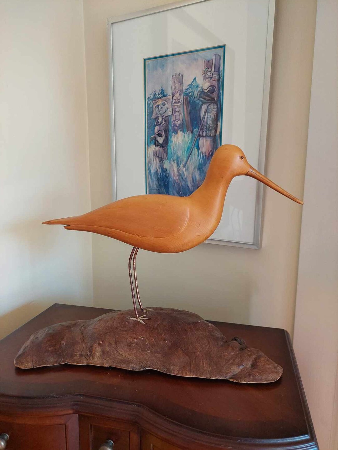 Large Artisan Carved Wood Canada Shore Bird Statue Signed TTC Etsy