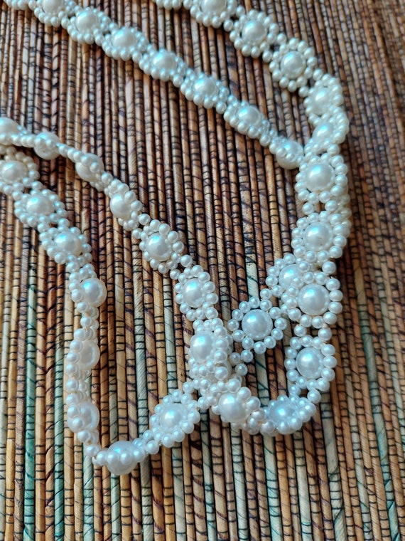 Vintage Intricate Woven Pearl Lariet Necklace wit… - image 5