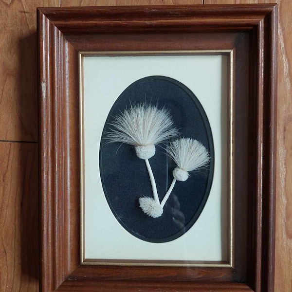 Vintage Caribou Tufted White Flower Framed Picture, Churchill Manitoba