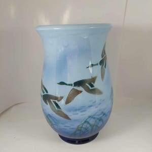 8 Inch Falcon Ware Pottery Hand Painted Vase Misty Morning circa 1970s