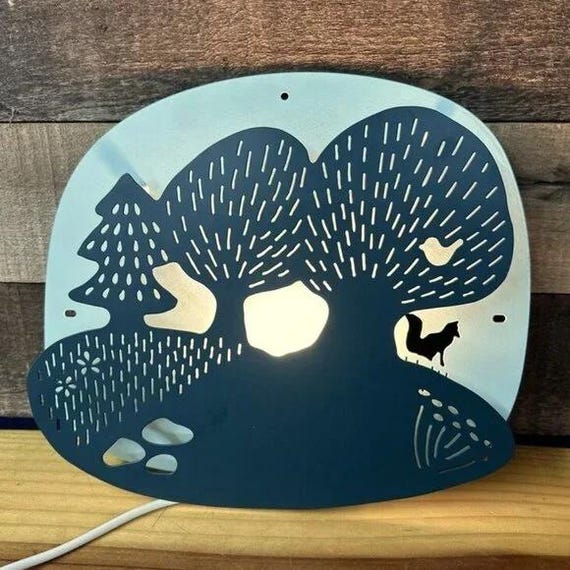 IKEA Wall Lamp Night Light Turquoise Dark Forest Fox & Bird LED