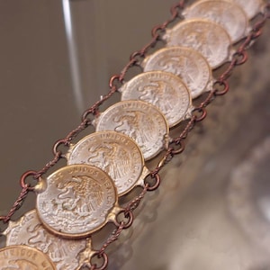 Mexican Coin Bracelet Mid Century 1950-1960, Tourist Souvenir Jewelry