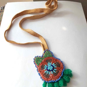 Vintage Yukon Hand Beaded First Nations Leather Flower Necklace - Etsy