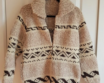 Vintage Soft Browns and Cream Hand Knit Sweater, Canadian First Nations
