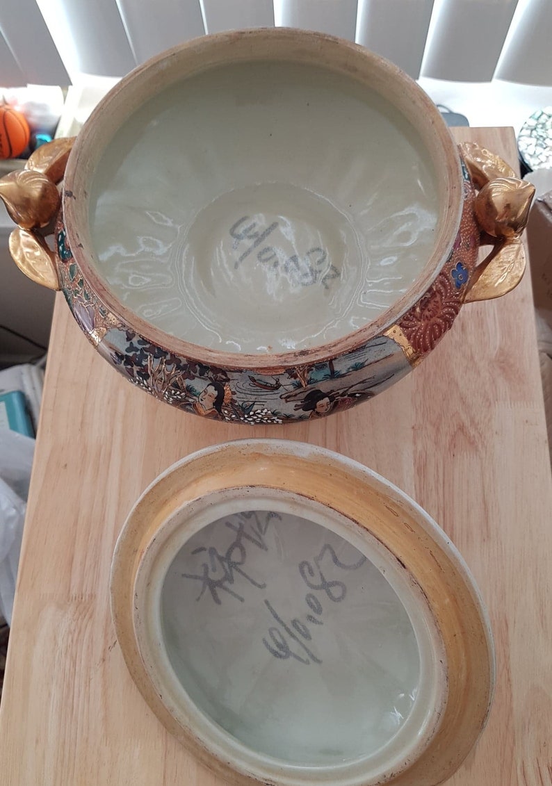 Vintage Japanese Satsuma Porcelain Large Bowl with Lid Geisha Etsy