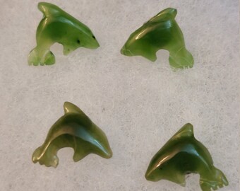ONE Pair of Vintage BC Jade stone Carved Dolphin Stud Earrings
