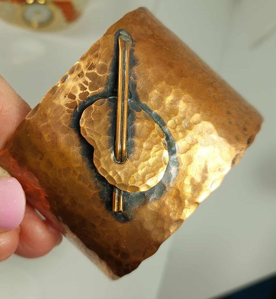 Vintage Solid Hammered Copper Artisan Artists Cuf… - image 1