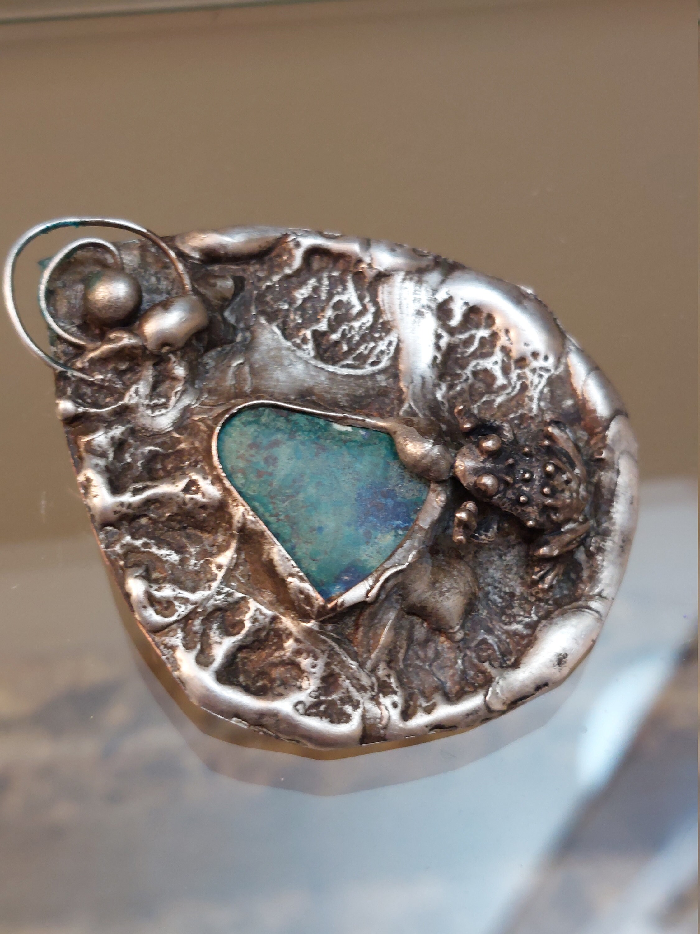 Sterling Silver Plated Toad in the Pond Artisan Made Brooch , Pendant Detailed  3D Frog