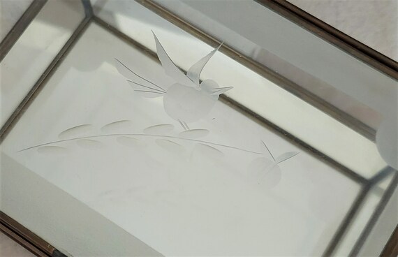 Etched Bird Glass and Brass Mirrored Jewelry Box - image 7
