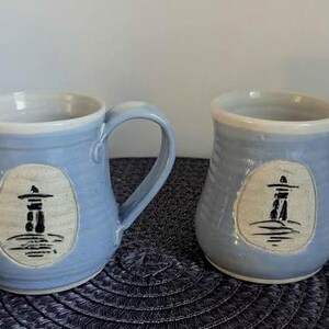 TWO Studio Pottery"  INUKSHUK" Mugs, Signed