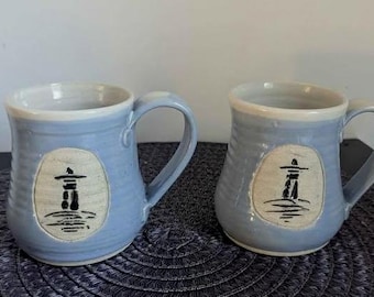 TWO Studio Pottery"  INUKSHUK" Mugs, Signed