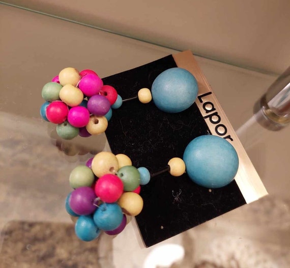 Retro Coloured Wood Ball Drop Earrings - image 3