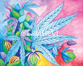 Hermaphrodite Cannabis Hemp Art Print 10X8in