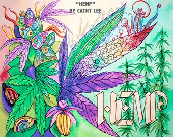 Cannabis Hemp Art Print 10X8in