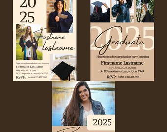 Minimalist Graduation Invite Set | 3-Piece Editable Canva Template | Clean & Modern Grad Card Bundle