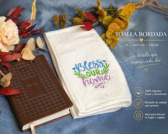 Bless Our Home Embroidered Cotton Towel – Christian Inspirational Kitchen & Home Decor
