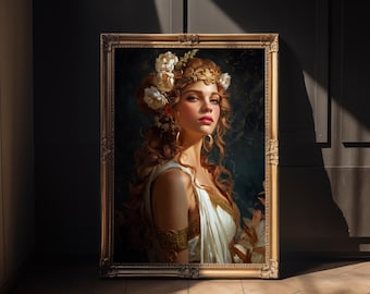 Dark Academia Aphrodite Goddess Oil Painting Print Vintage Love Wall Art Decor Greek Mythology Artwork Boho Home Decor