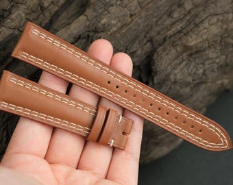 Bracelet de montre en cuir de vachette marron fait main - Dimensions personnalisées