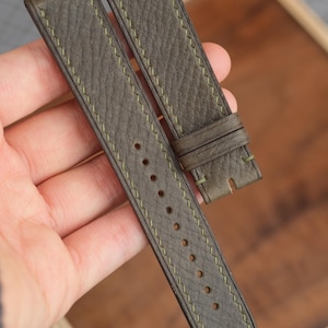 Groene Horween-nerfleren horlogeband: aanpasbare maten: 22 mm, 20 mm, 18 mm