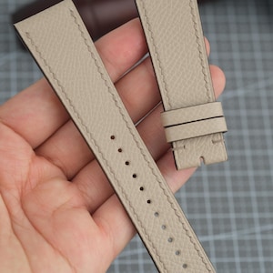 Taupe Epsom Leather Watch Strap: Hand-Stitched Calfskin Band, Custom Sizes & Personalization