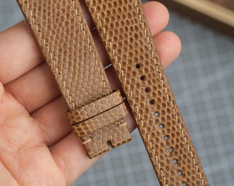 Handmade Tan Brown Lizard Leather Watch Strap - Custom Watch Band & Personalization
