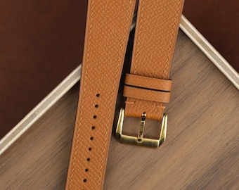 Gold Epsom Leather Watch Band: Personalized Handmade Strap & Custom Size 22mm, 21mm, 20mm, 18mm