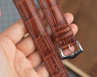 Handgefertigtes Alligator Lederarmband - Cognac Braun, Sondermaße