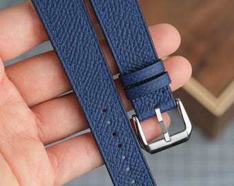 Handmade Navy Epsom Leather Watch Strap: Custom Sizes 24mm, 22mm, 20mm, 19mm, 18mm& Personalization