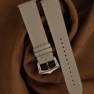 Correa de reloj de piel Epsom color topo: Correa de piel de becerro cosida a mano, tamaños personalizados y personalización