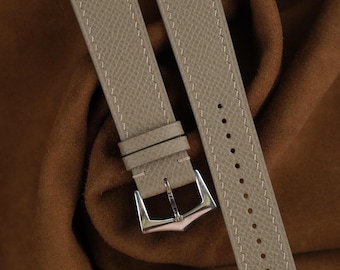 Etoupe Epsom Leather Watch Strap: Hand-Stitched Calfskin Band, Custom Sizes & Personalization