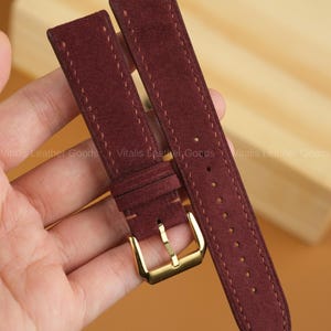 Burgundy Suede Watch Strap – Custom Watch Bands, 18mm 20mm 22mm