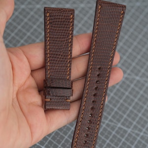 Cinturino per orologio in pelle di lucertola marrone 24 mm 22 mm 21 mm 20 mm 19 mm 18 mm 16 mm Cinturino per orologio in vera lucertola con fodera Zermatt Cinturino di ricambio in lucertola
