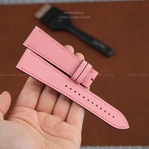 Handmade Tarrif Pink Epsom Leather Watch Strap - Custom Sizes, Free Personalization