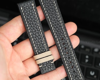 Handgefertigtes schwarzes Uhrenarmband aus Leder – Schmale Ausführung | Individuelles Lederarmband