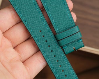 Handmade Green Epsom Leather Watch Strap: Custom Size Available 20mm, 21mm, 22mm, 23mm
