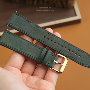 Babele Green Leather Watch Strap, Customizable Strap Sizes, 22mm, 20mm, 19mm, 18mm