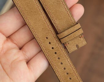 Correa de reloj de ante color canela hecha a mano: correa de cuero marrón personalizada