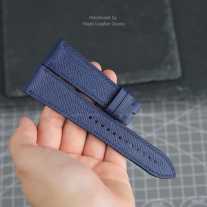 Handmade Navy Epsom Leather Watch Strap: Custom Sizes & Personalization